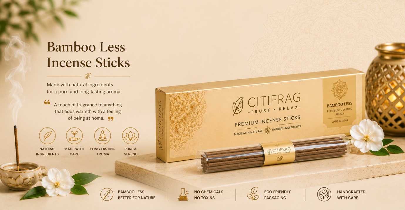 Citifrag Bamboo Less premium incense sticks in gold packaging — made with natural ingredients for a pure, long-lasting aroma