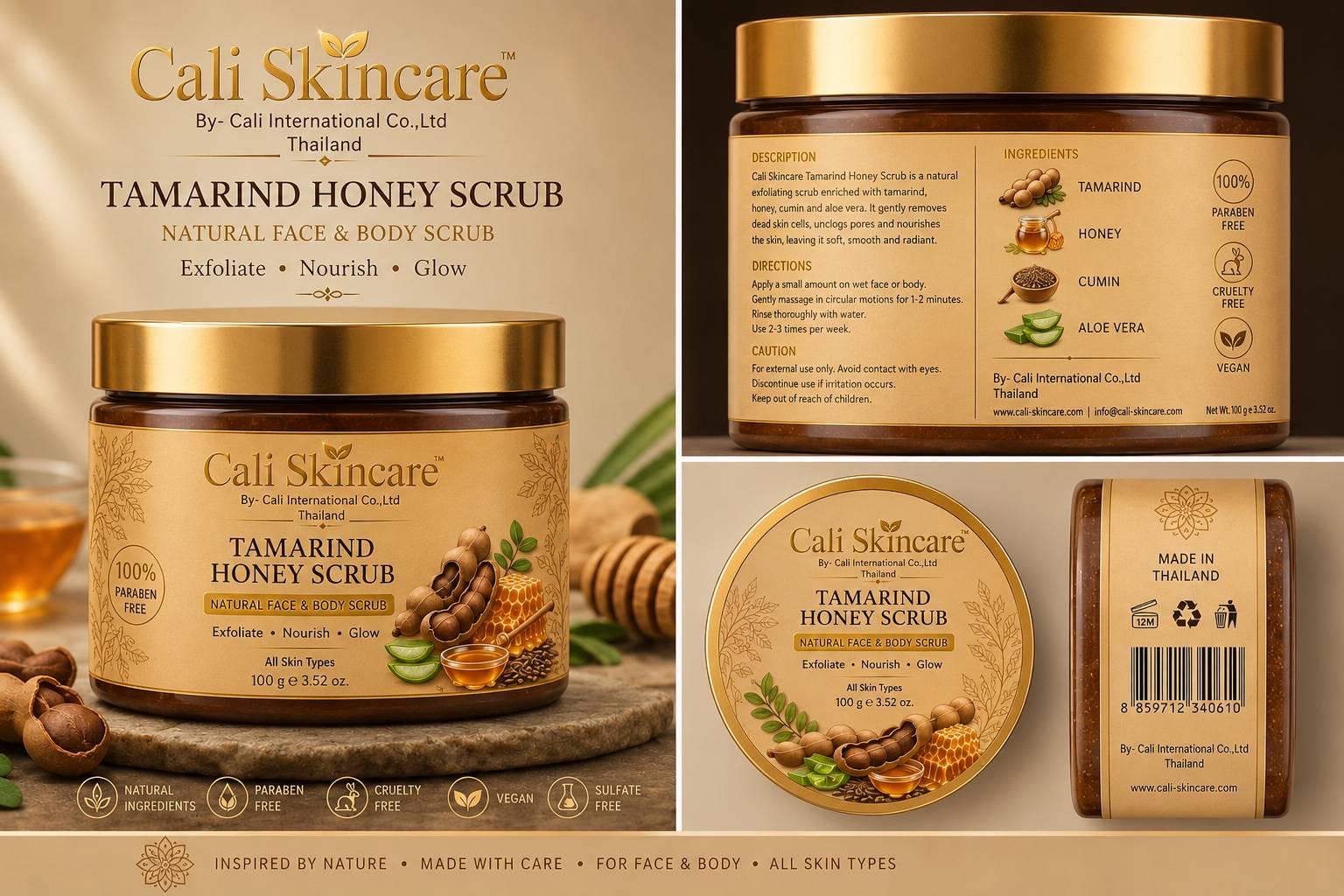 Cali Skincare Tamarind Honey Scrub — natural face and body scrub with tamarind, honey, cumin and aloe vera